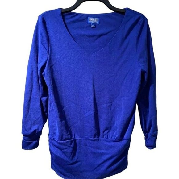 Tops - PENDLETON Women Blouse Nylon Long Sleeve Blue Petite Large